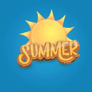 Vector cartoon summer label paper art syle on blue sky background with orange Illustrazione stock