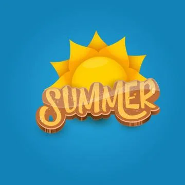 Vector cartoon summer label paper art syle on blue sky background with orange Illustrazione stock