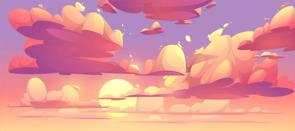Vector cartoon sunset sky with clouds Stock Illustration