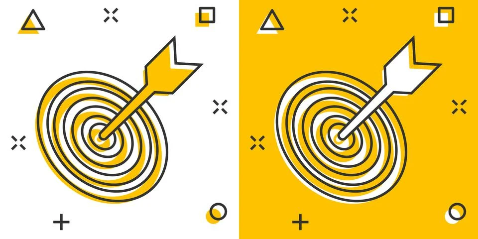 Vector cartoon target aim icon in comic style. Darts game sign illustration p Illustrazione stock