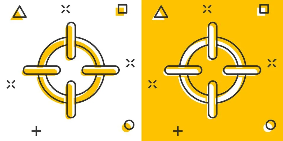 Vector cartoon target aim icon in comic style. Darts game sign illustration p Illustrazione stock