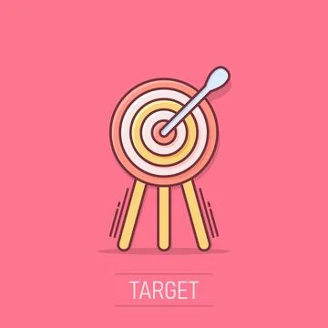 Vector cartoon target aim icon in comic style. Darts game illustration pict.. Illustrazione stock