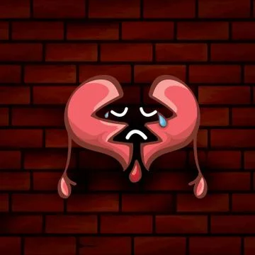 Vector cartoon tattoo style red broken heart イラスト素材