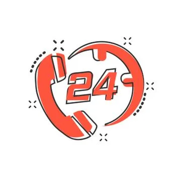 Vector cartoon technical support 24/7 icon in comic style. Phone clock help c Stock Illustration