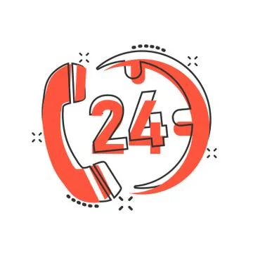 Vector cartoon technical support 24/7 icon in comic style. Phone clock help c Stock-Illustration