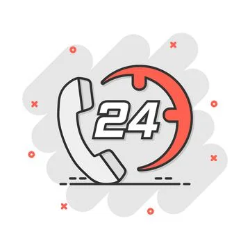 Vector cartoon technical support 24/7 icon in comic style. Phone clock help c Stock Illustration
