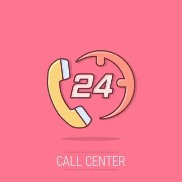 Vector cartoon technical support 24/7 icon in comic style. Phone clock help.. 스톡 일러스트