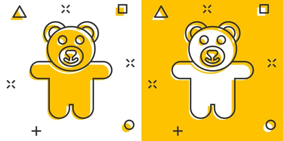 Vector cartoon teddy bear plush toy icon in comic style. Teddy toy sign illus Stock Illustration
