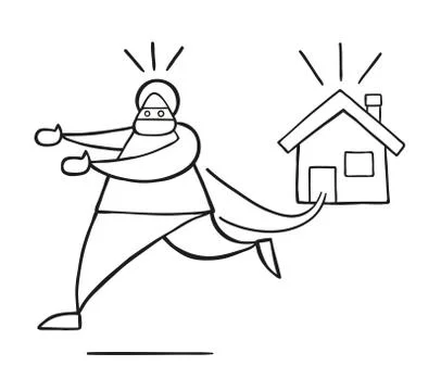 Vector cartoon thief man with face masked running away from house Stock Illustration