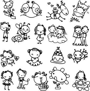 Vector cartoon things sticker set Stock Illustration