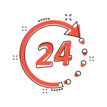 Vector cartoon time icon in comic style. 24 hours sign illustration pictogram Stockillustratie