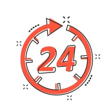 Vector cartoon time icon in comic style. 24 hours sign illustration pictogram Stock Illustration