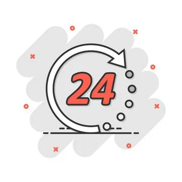 Vector cartoon time icon in comic style. 24 hours sign illustration pictogram 스톡 일러스트