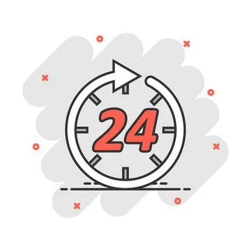Vector cartoon time icon in comic style. 24 hours sign illustration pictogram 스톡 일러스트
