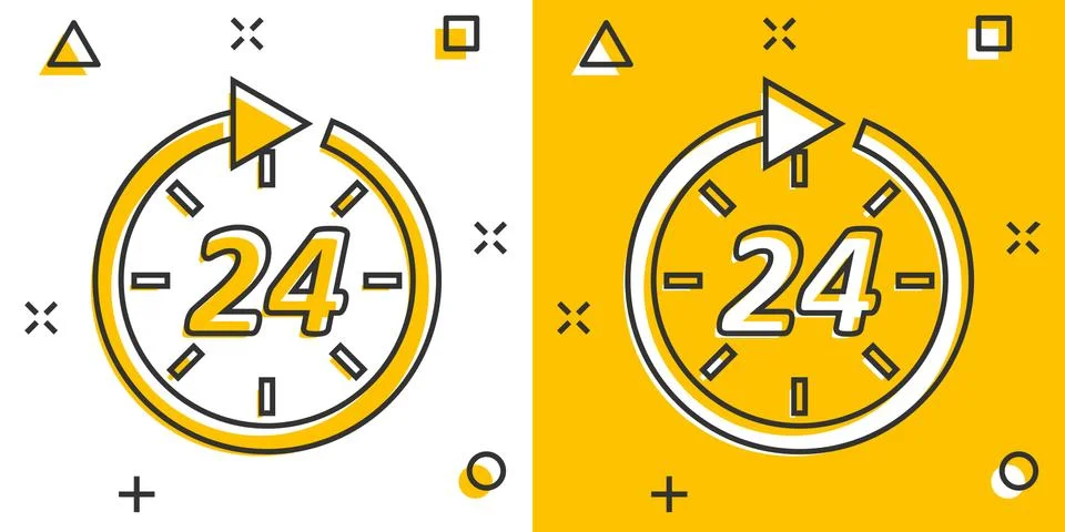 Vector cartoon time icon in comic style. 24 hours sign illustration pictogram 스톡 일러스트