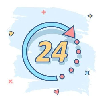 Vector cartoon time icon in comic style. 24 hours sign illustration pictogram 스톡 일러스트