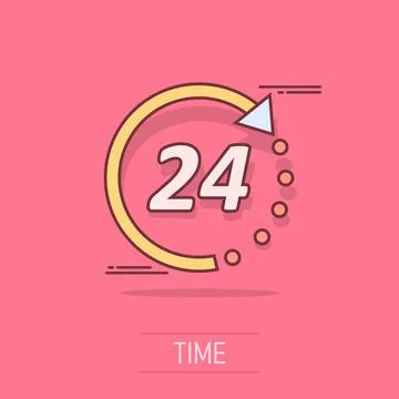 Vector cartoon time icon in comic style. 24 hours sign illustration pictogr.. 스톡 일러스트