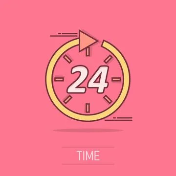 Vector cartoon time icon in comic style. 24 hours sign illustration pictogr.. イラスト素材