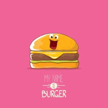 Vector cartoon tiny burger character with cheese, meat and salad icon isolated Stock Illustration
