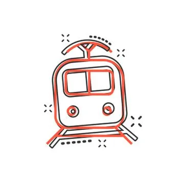 Vector cartoon train transportation icon in comic style. Train sign illustrat Stock Illustration