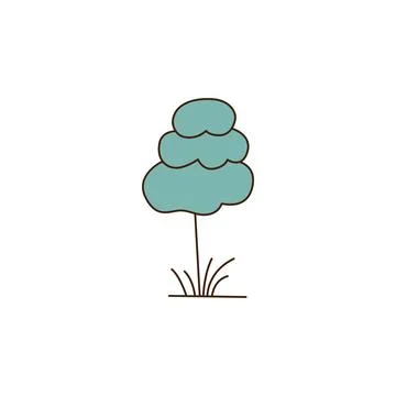 Vector cartoon tree icon. Vector green tree with grass icon Stock Illustration