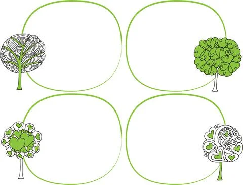 Vector cartoon trees frame border set Stock Illustration