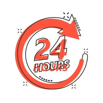 Vector cartoon twenty four hour clock icon in comic style. 24/7 service time  Stock Illustration