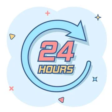 Vector cartoon twenty four hour clock icon in comic style. 24/7 service time  Stockillustratie