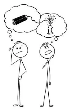 Vector Cartoon of Two Men or Businessmen Thinking About Problem Solution Stock Illustration