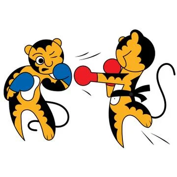 Vector cartoon two tiger cub cute young martial arts Stock Illustration