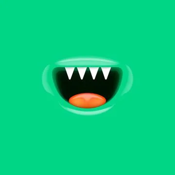 Vector Cartoon vampire mouth with fangs isolated on green background. Funny and Stock Illustration