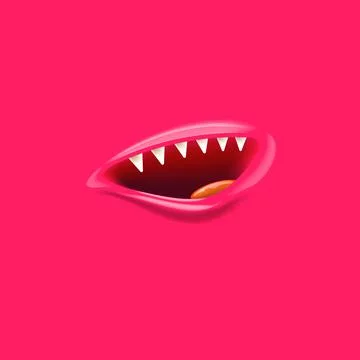 Vector Cartoon vampire mouth with fangs isolated on pink background. Funny and 库存插图