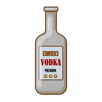 Vector cartoon vodka bottle with label. Vodka glass cartoon bottle mockup with Stock Illustration