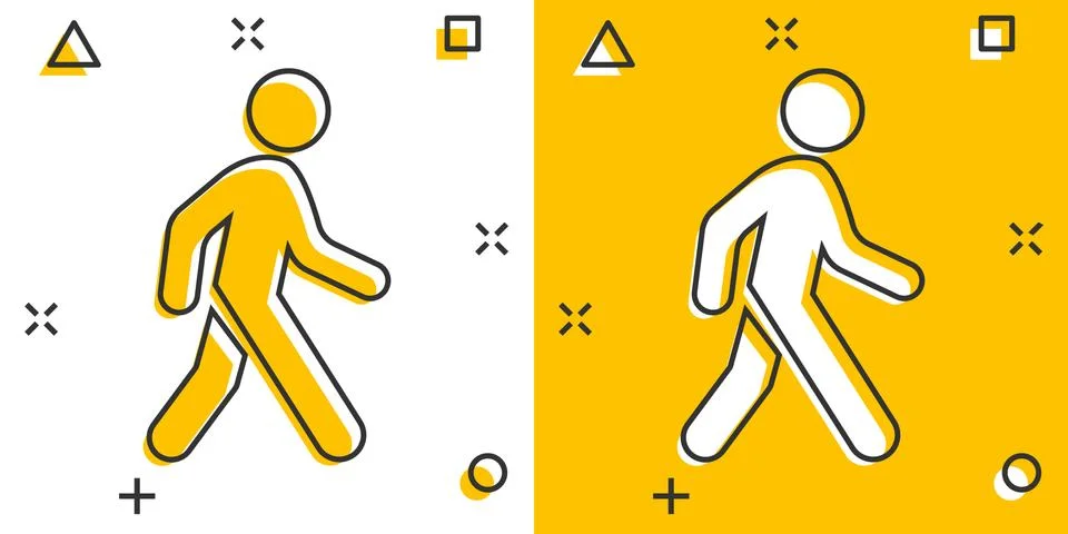 Vector cartoon walking man icon in comic style. People walk sign illustration Stock Illustration