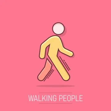 Vector cartoon walking man icon in comic style. People walk sign illustrati.. Stock Illustration