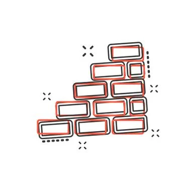 Vector cartoon wall brick icon in comic style. Wall sign illustration pictogr Stock Illustration