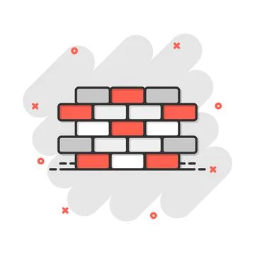 Vector cartoon wall brick icon in comic style. Wall sign illustration pictogr Stock Illustration