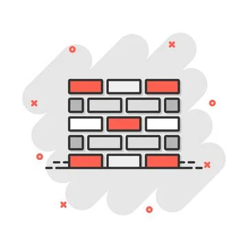 Vector cartoon wall brick icon in comic style. Wall sign illustration pictogr Stock Illustration