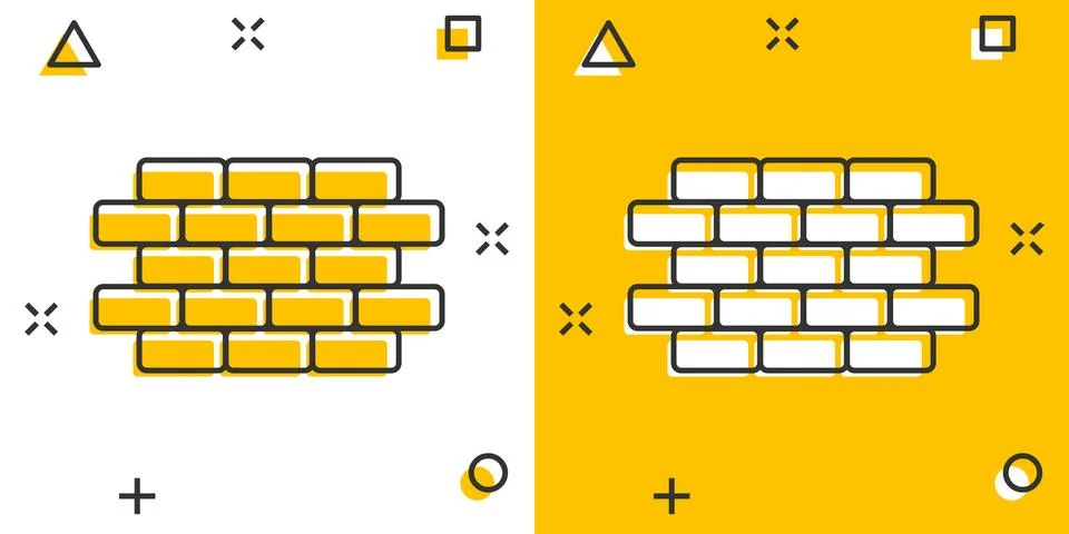 Vector cartoon wall brick icon in comic style. Wall sign illustration pictogr Illustrazione stock