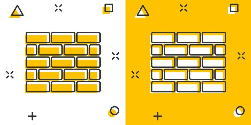 Vector cartoon wall brick icon in comic style. Wall sign illustration pictogr Stock Illustration