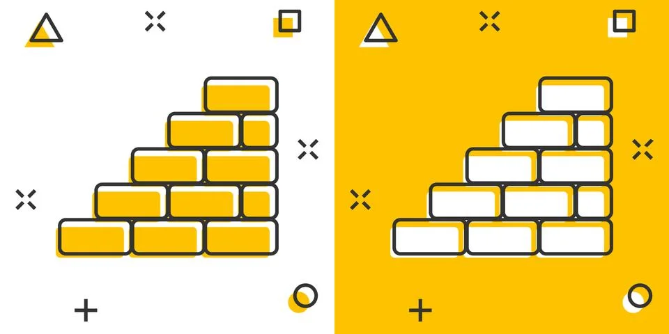 Vector cartoon wall brick icon in comic style. Wall sign illustration pictogr Stock Illustration