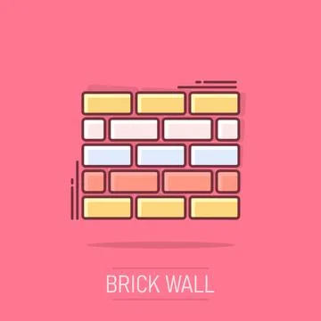 Vector cartoon wall brick icon in comic style. Wall sign illustration picto.. Stock Illustration