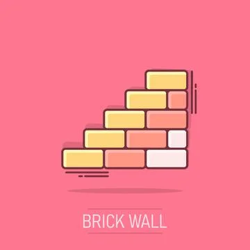 Vector cartoon wall brick icon in comic style. Wall sign illustration picto.. Stock Illustration