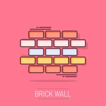 Vector cartoon wall brick icon in comic style. Wall sign illustration picto.. Stock Illustration