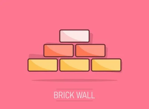 Vector cartoon wall brick icon in comic style. Wall sign illustration picto.. Stock Illustration