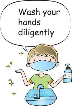 Vector cartoon wash your hands diligently Illustrazione stock
