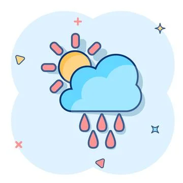 Vector cartoon weather forecast icon in comic style. Sun with clouds concept  Stock Illustration