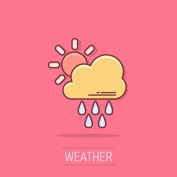 Vector cartoon weather forecast icon in comic style. Sun with clouds concep.. Stock Illustration