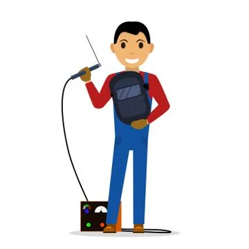 Vector cartoon welder with a welding machine Stock Illustration