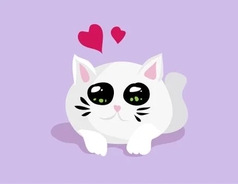 Vector cartoon white cat with big eyes Stock Illustration